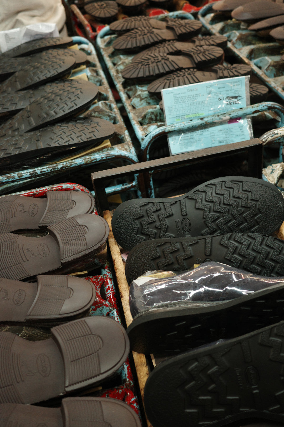 Sole units ready to be sewn on