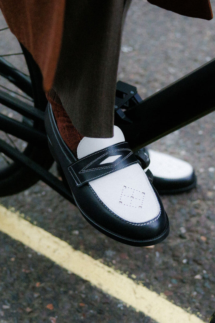 Model wearing Model 110 loafers